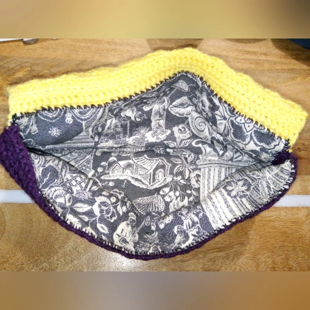 Handcrafted Crochet Clutch in Purple & Yellow with Pearlized Bead Buttons
